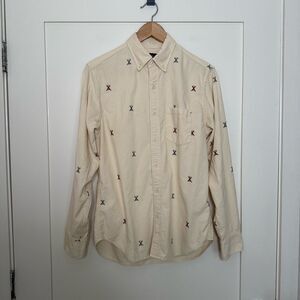 J. Crew Cream Button-Down Shirt with Multicolor Embroidered Xs